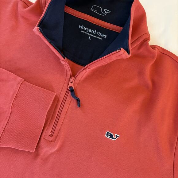 Vineyard Vines Sweatshirt Men’s Jersey 1/4 Zip Pullover Cotton Dark Pink Large - Picture 1 of 12